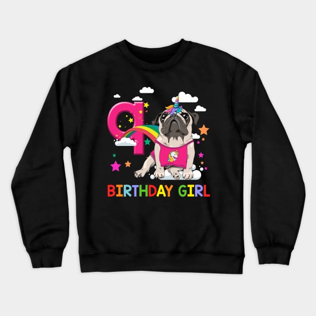 Pug Birthday - 9 Years Old Unicorn Pugicorn Party Crewneck Sweatshirt by martinyualiso